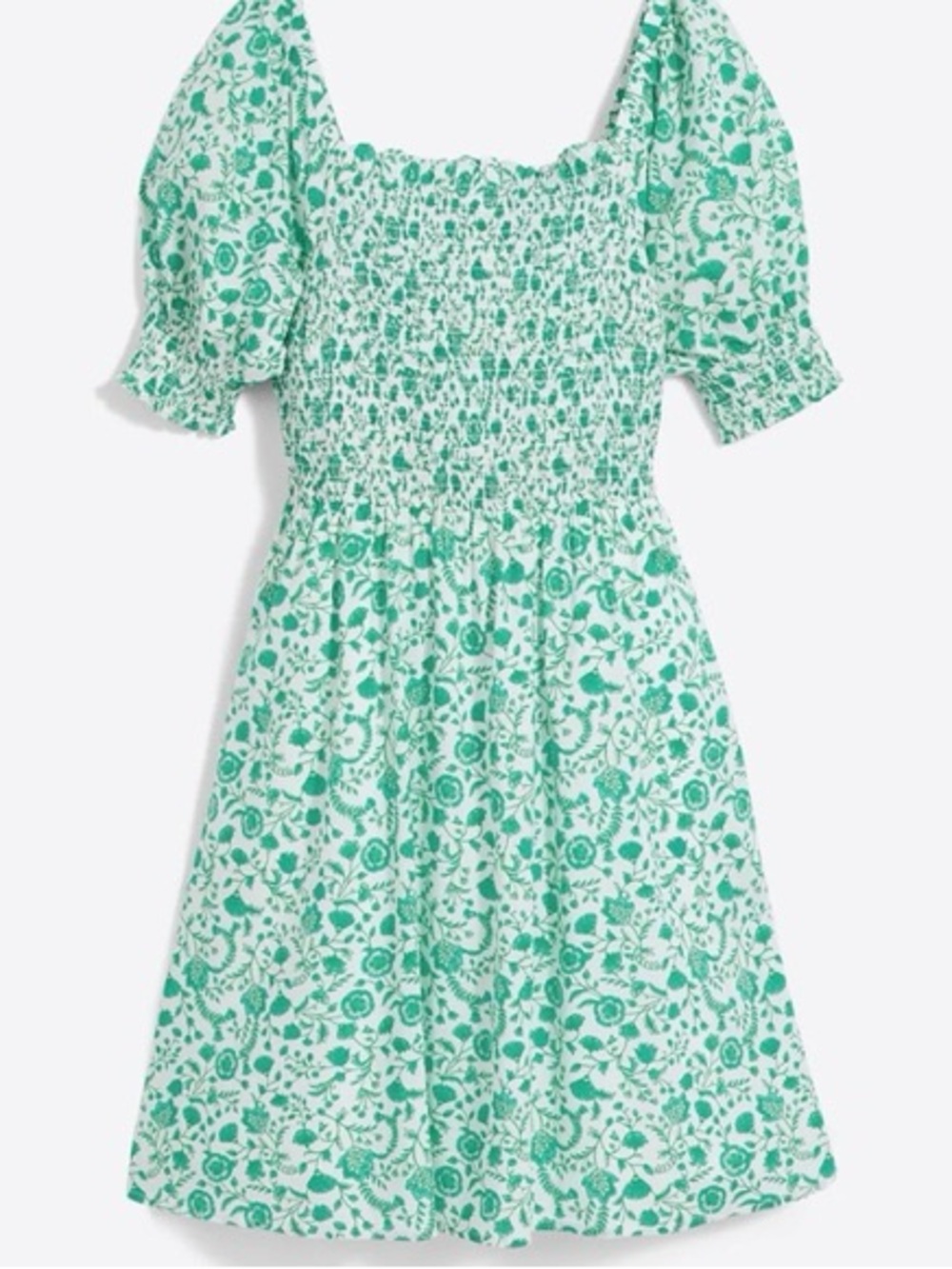 Draper James Mint Green & White Floral Smocked Puff-Sleeve Dress